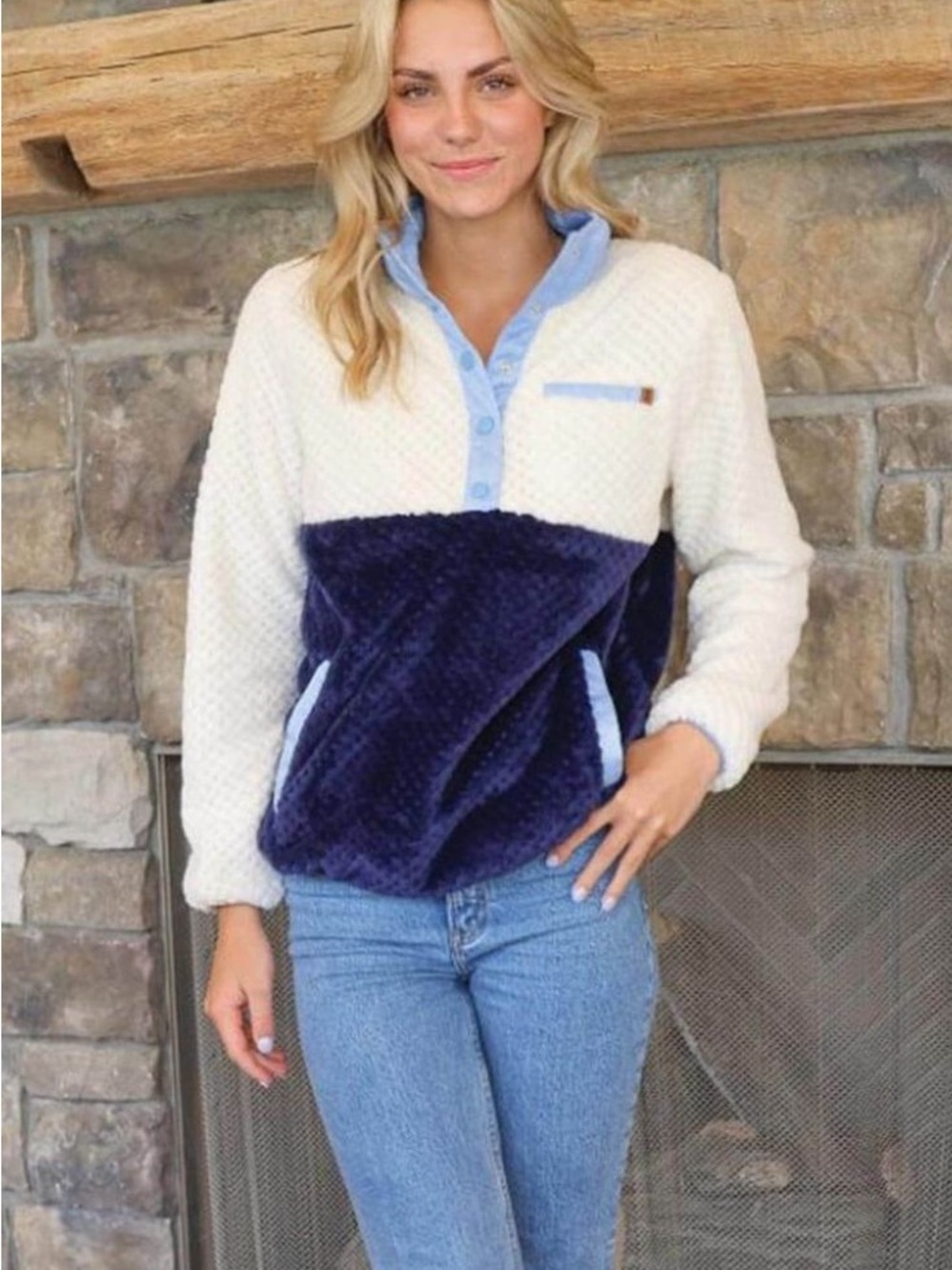 Simply Southern Cozy Colorblock Plush Pullover Jacket